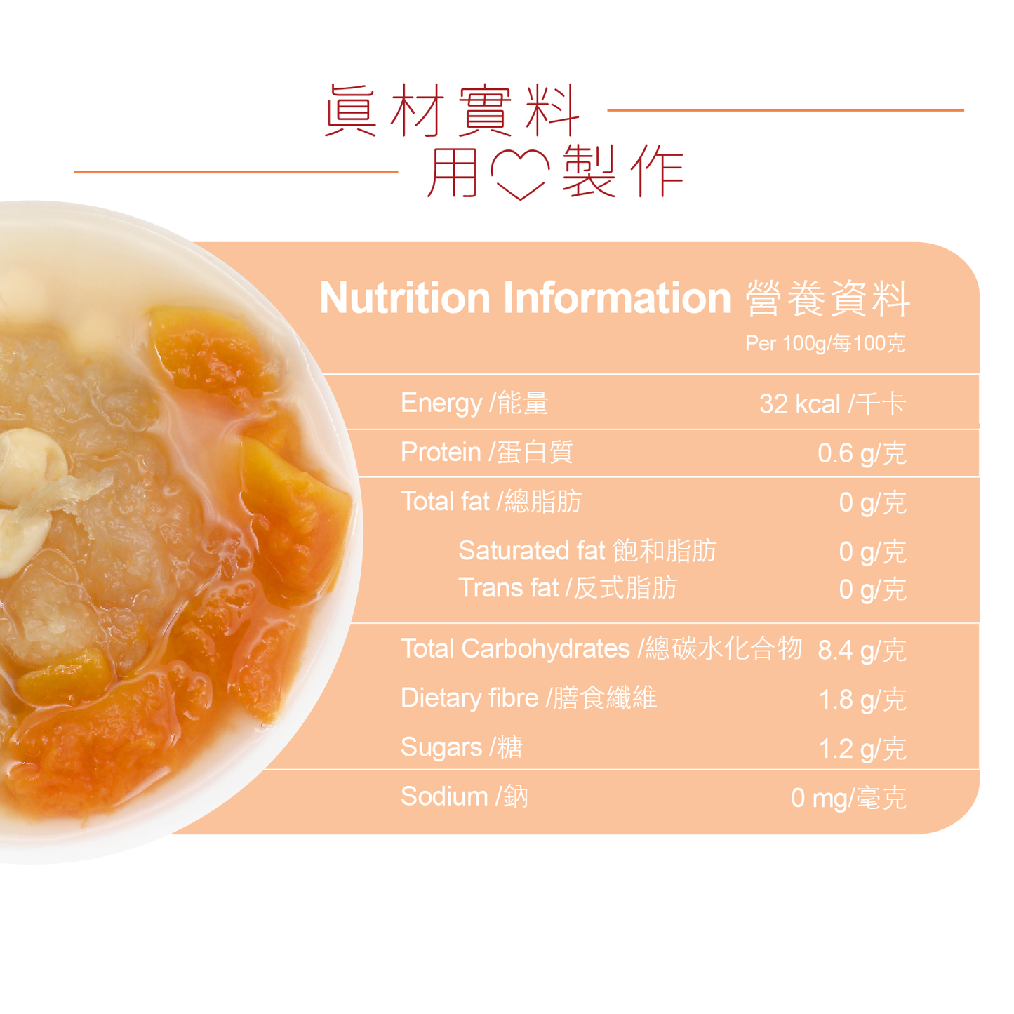 木瓜雪耳蓮子燉燕窩花膠糖水 (選用羅漢果糖, 零卡路里)